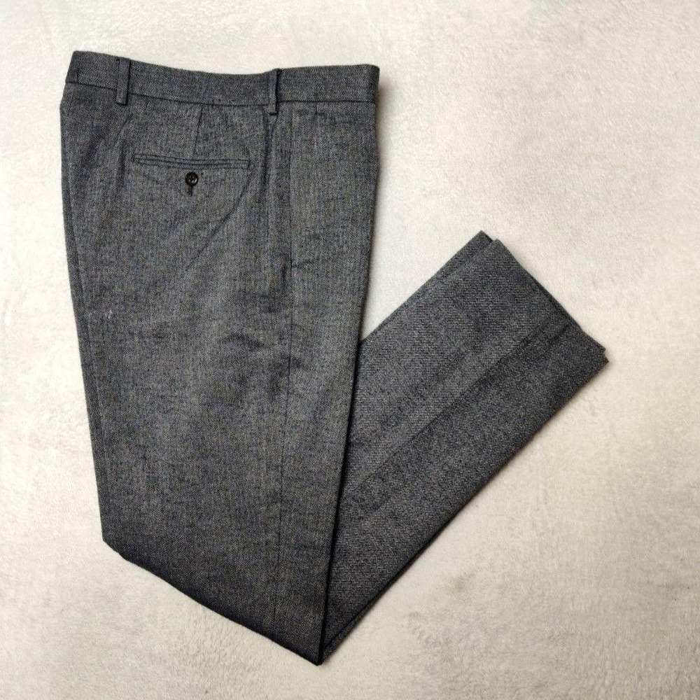JCrew Pants Mens 34x32 Gray Herringbone Tweed Slim Bowery Flat Somelos Dress